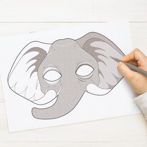 Elephant Coloring Printable Mask Halloween Costume Safari Jungle Animal Carnival Party Favor Game Activity Birthday Photo Booth Kid Adult