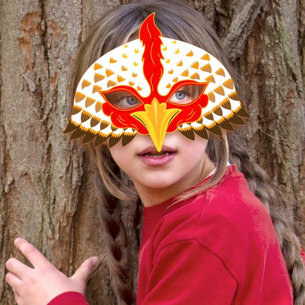 Máscara de pollo imprimible, disfraz de pájaro, animales de granja, recuerdo de fiesta para niños y adultos, manualidad de papel, Acción de Gracias, Pascua, pavo, gallina, gallo, Halloween, cumpleaños