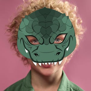 Máscara de monstruo imprimible Godzilla Halloween dinosaurio T-Rex disfraz cocodrilo reptil lagarto dinosaurio animal carnaval extraterrestre fiesta niño adulto serpiente