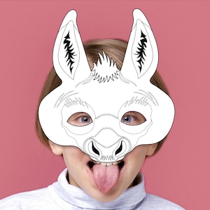 Donkey Coloring Mask Printable Halloween Costume Colouring Animal Farm Party Wild Ass Mule Activity Party Game Template Birthday Carnival