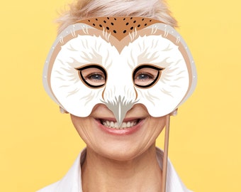 Barn Owl Mask Bird Printable Halloween Costume Party Favor School Paper Craft Woodland Animal Forest Masquerade MardiGras Carnival Kid Adult