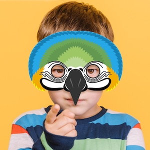 Macaw Parrot Bird Mask Printable Costume Animal Rainforest School Activity Carnival Party Favor Game Birthday Tropical Kid Adult Halloween