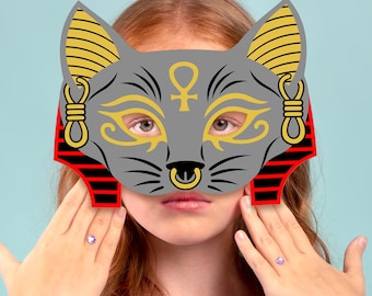 Bastet Maske druckbare Kostüm Ägyptische Göttin Katze Alte Ägypten Schule Aktivität Halloween Tier Party Favor Geburtstag Karneval Erwachsene Kind