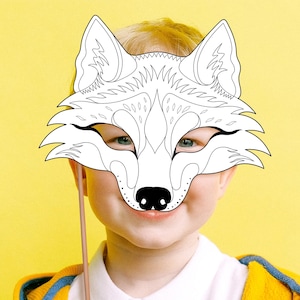 Máscara de colorir de lobo para impressão Fantasia de animal Carnaval Floresta Halloween Festa Favor Floresta Papel Coiote Husky Aniversário Grande Máscara Má