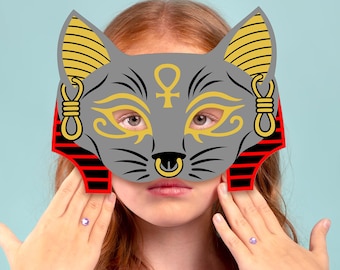 Bastet Mask Printable Egyptian Cat Costume Adult & Kid Goddess Ancient Egypt School Activity Halloween Animal Party Favor Birthday Carnival