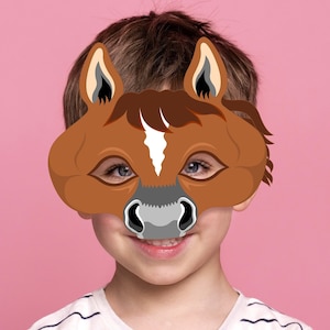 Horse Mask Printable Costume Foal Animal Farm Carnival Activity Cowboy Barn Birthday Photo Booth Party Favor Halloween Filly Pony Adult Kid