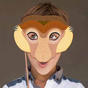 Proboscis Monkey Mask imprimable Costume d&#39;animal babouin au nez long primat macaque chimpanzé gorille enfant adulte fête anniversaire carnaval Halloween