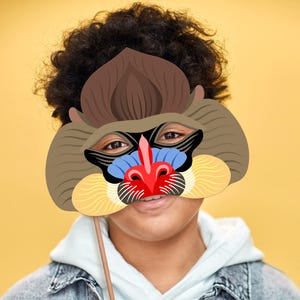 Mandrill Mask Printable Animal Monkey Costume Kid Adult Classroom Activity Birthday Party Favor Macaque Baboon Carnival Gorilla Halloween