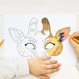 Giraffe Coloring Mask Printable Carnival Halloween Costume DIY Safari Jungle Animal Activity Party Game Favor Birthday Photo Booth Kid Adult