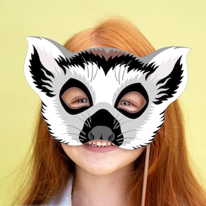 Lemur Mask Printable Costume Monkey Primate Animal Aye Aye Halloween Birthday Party Kid Adult Ring-Tailed Madagascar Photo Booth Carnival