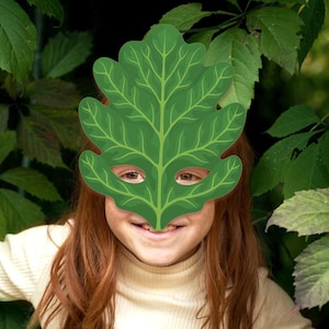 Feuille de chêne imprimable masque arbre vert déguisement d'halloween forêt de blettes artisanat cadeau cadeau enfant adulte mascarade laitue carnaval activité