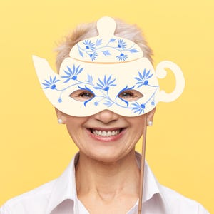 Teapot Mask Printable Tea Party Birthday Costume Favor Game Delft Flower Pattern Blue Willow School Activity Carnival Adult Kid Halloween