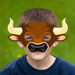 Bull Printable Mask Ox Costume Halloween DIY Brown Buffalo Yak Animal Farm Steer Cow Party Favor Birthday Paper Game Minotaur Craft Carnival