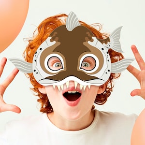 Fish Mask Printable Halloween Costume John Brown Barracuda Pool Party Rockfish Piranha Sea Sturgeon Animal Child Shark Photo Booth Kid Adult