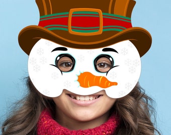 Máscara de boneco de neve para imprimir, fantasia, livro de atividades de inverno, lembrancinha de festa, aniversário, infantil, adulto, escolar, artesanato, igreja, teatro, Halloween, Natal e carnaval.