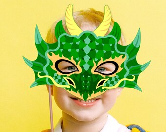 Dragon Mask Printable Green Zodiac Chinese New Year Easy Costume Halloween Party Birthday Monster Photo Booth Template Paper Craft Kid Adult