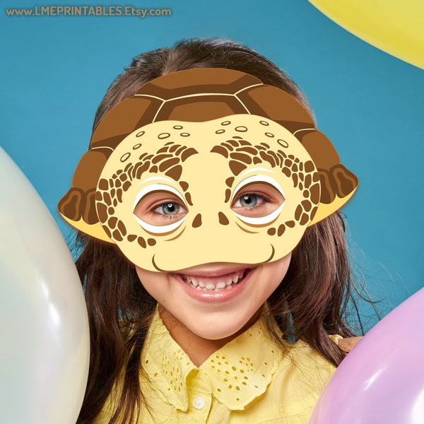 Turtle Printable Mask Sea Tortoise Costume Aquatic Animal Halloween Template Lizard Reptile Party Garden Land Monster Animal Favor Kid Adult