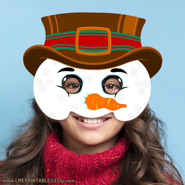 Snowman Mask Printable Halloween Costume Winter Party Snow Man PhotoBooth Cosplay DIY Birthday Kid Adult PDF School Church Theater Christmas