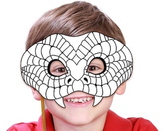 Máscara para colorear de serpiente DIY imprimible disfraz de Halloween reptil divertido fiesta actividad juego favor PDF máscaras de animales niño adulto fotomatón cumpleaños