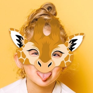Giraffe Printable Mask Costume Safari Animal Africa Photo Booth Birthday Halloween DIY Party Favor School Church Noah Ark Activity Kid Adult