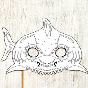 Shark Coloring Mask Printable Fish Costume Animal Halloween Pool Party Favor Game Beach Sea Activity Craft Acuatic Marine Carnival Kid Adult