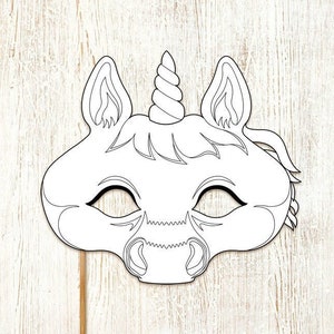 Unicorn Coloring Printable Mask Costume Horse Party Game Carnival Halloween Pony Animal Craft DIY Birthday Colouring Activity Book Kid Adult