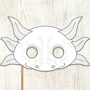 Axolotl Coloring Mask Printable Costume Animal Activity Book DIY Party Favor Game Carnival Halloween Kid Adult Amphibian Salamander Birthday