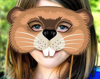 Beaver Printable Mask Castor Rodent Halloween Costume Woodland Animal Marmot Groundhog Phil Woodchuck Otter Party Favor Kid Adult Carnival