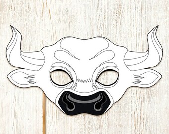 Bull Coloring Mask Printable Halloween Costume Colouring Ox Animal Farm Activity Party Game Minotaur Buffalo Steer Cow DIY Birthday Carnival