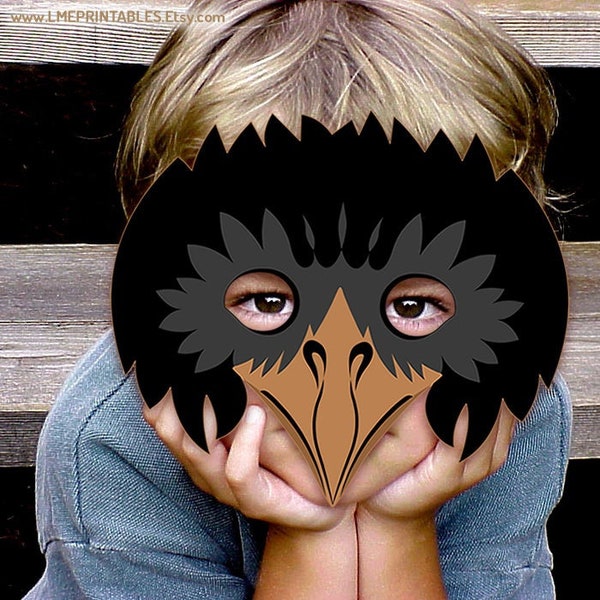 Crow Raven Mask Printable Halloween Costume Blackbird Animal Rook Paper DIY Bird Masks Corvus Kid Adult Party PDF Edgar Allan Poe Magpie Jay