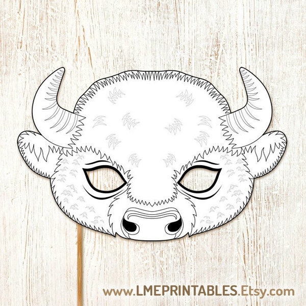 Bison Coloring Mask Printable Halloween Colouring American Bison Costume DIY Ox Animal Farm Buffalo Activity Party Games Minotaur Steer Bull