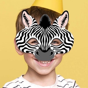 Zebra Mask Printable Animal Costume Party Favor Safari Craft Jungle Birthday Paper Game NoahArk Activity Church Carnival Halloween Kid Adult