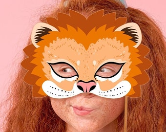 Löwe Maske Druckbare Tier Karneval Halloween Kostüm Safari Papier DIY Mitbringsel Spiel Erwachsene Kind Dress Up Geburtstag Aktivität Handwerk König der Löwen