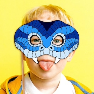 Serpent bleu imprimable masque Costume animal reptile lézard amusant Photomaton fête d&#39;anniversaire faveur jeu carnaval Halloween enfant adulte mascarade