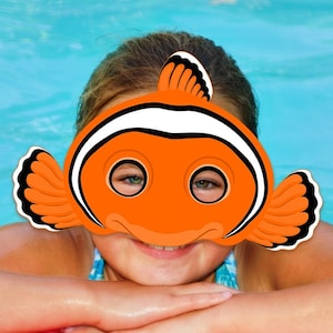 Clownfish Printable Mask Halloween Costume Clown Fish Orange Sea Animal Pattern Carnival Pool Party Favor Acuatic Game Photo Booth Kid Adult