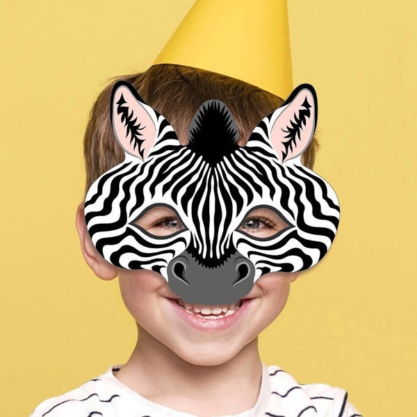 Zebra Mask Printable Animal Party Halloween Safari Costume Jungle PDF Photo Booth Zoo Birthday Paper Games Black White Kid Adult Masquerade