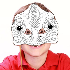 Chameleon Coloring Printable Mask Halloween Costume Reptile Lizard Party Favor Game Skink Snake Iguana Animal Kid Adult Paper Craft Carnival