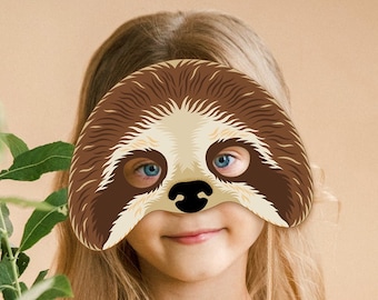 Sloth Mask Printable Halloween Costume Animal Masks Party Booth Prop Jungle Birthday Cute Sloth Games Children Adult Letterland Parade DIY