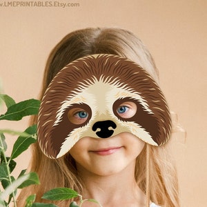 Sloth Mask Printable Halloween Costume Animal Masks Party Booth Prop Jungle Birthday Cute Sloth Games Children Adult Letterland Parade DIY