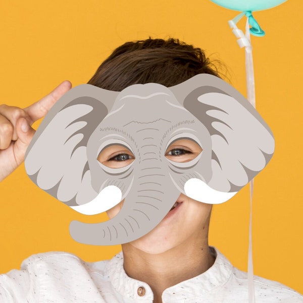 Elephant Mask Printable Halloween Costume for Kids Adult Gray DIY Safari Jungle Animal Meena Sing Masks Photo Booth Prop Birthday Party Game