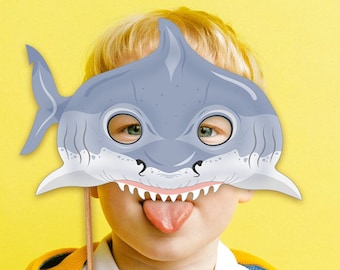 Shark Printable Mask Halloween Costume Fish Pool Party Beach Sea Animal Acuatic Predator Marine Megalodon Big Tooth Photo Booth Kid Adult