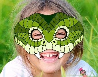 Green Snake Printable Mask Halloween DIY Costume Reptile Lizard Animal Funny Masks Photo Booth Prop Birthday Party Game Kid Adult Masquerade
