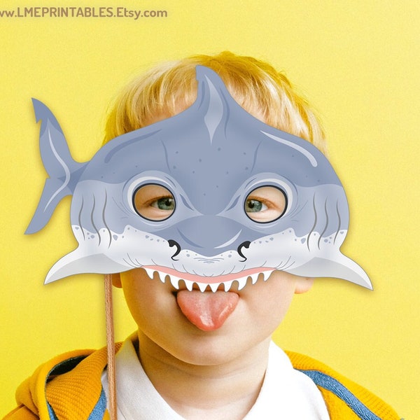 Shark Printable Mask Halloween Costume Fish Pool Party Beach Sea Animal Acuatic Predator Marine Megalodon Big Tooth Photo Booth Kid Adult