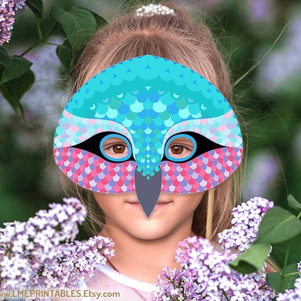 Hummingbird Mask Printable Little Bird Costume Animal Halloween PDF Multicolor Children Paper Party Birthday Carnival Violetear Masquerade