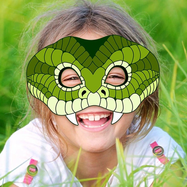 Green Snake Printable Mask Halloween DIY Costume Reptile Lizard Animal Funny Masks Photo Booth Prop Birthday Party Game Kid Adult Masquerade