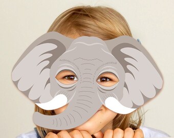 Elephant Mask Printable Halloween Costume for Kids Adult Gray DIY Safari Jungle Animal Meena Sing Masks Photo Booth Prop Birthday Party Game