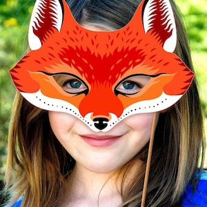 Maschera di volpe rossa stampabile Costume da animale Carnevale Halloween Carta Scuola Artigianato Coyote Adulto Bambino Festa Favore Photo Booth Mascherata Compleanno PDF