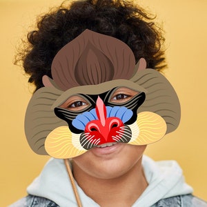 Masque Mandrill imprimable Animal singe Halloween Costume enfant adulte babouin primate Macaque japonais chimpanzé carnaval gorille fête d&#39;anniversaire