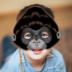 Masque imprimable gorille DIY Costume singe Johnny Sing PDF King Kong Halloween chimpanzé enfant adulte fête anniversaire mascarade carnaval