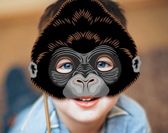 Masque imprimable gorille DIY Costume singe Johnny Sing PDF King Kong Halloween chimpanzé enfant adulte fête anniversaire mascarade carnaval